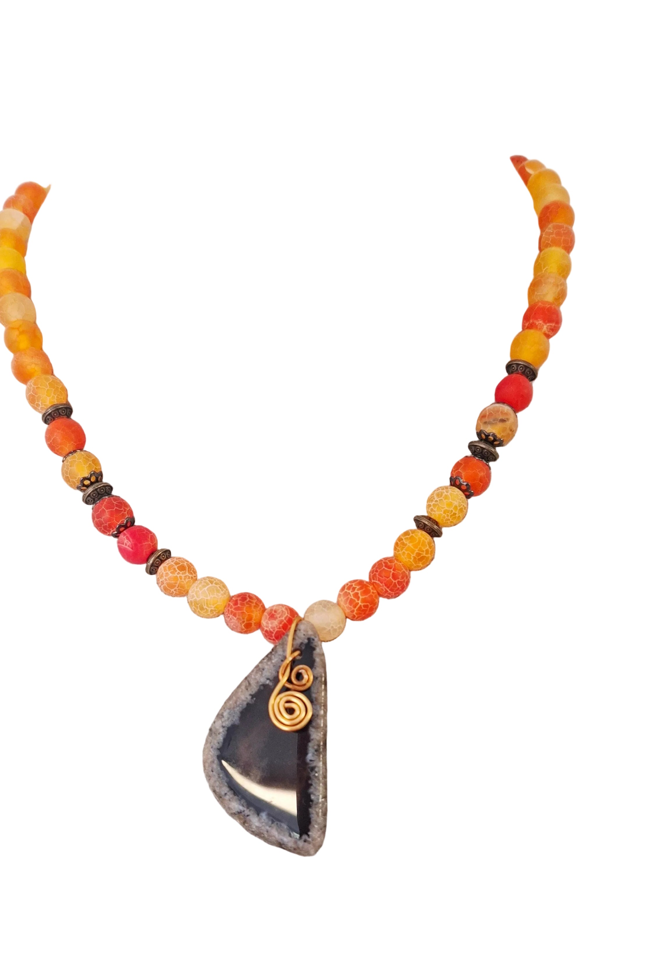 Orange & Black Agate Necklace