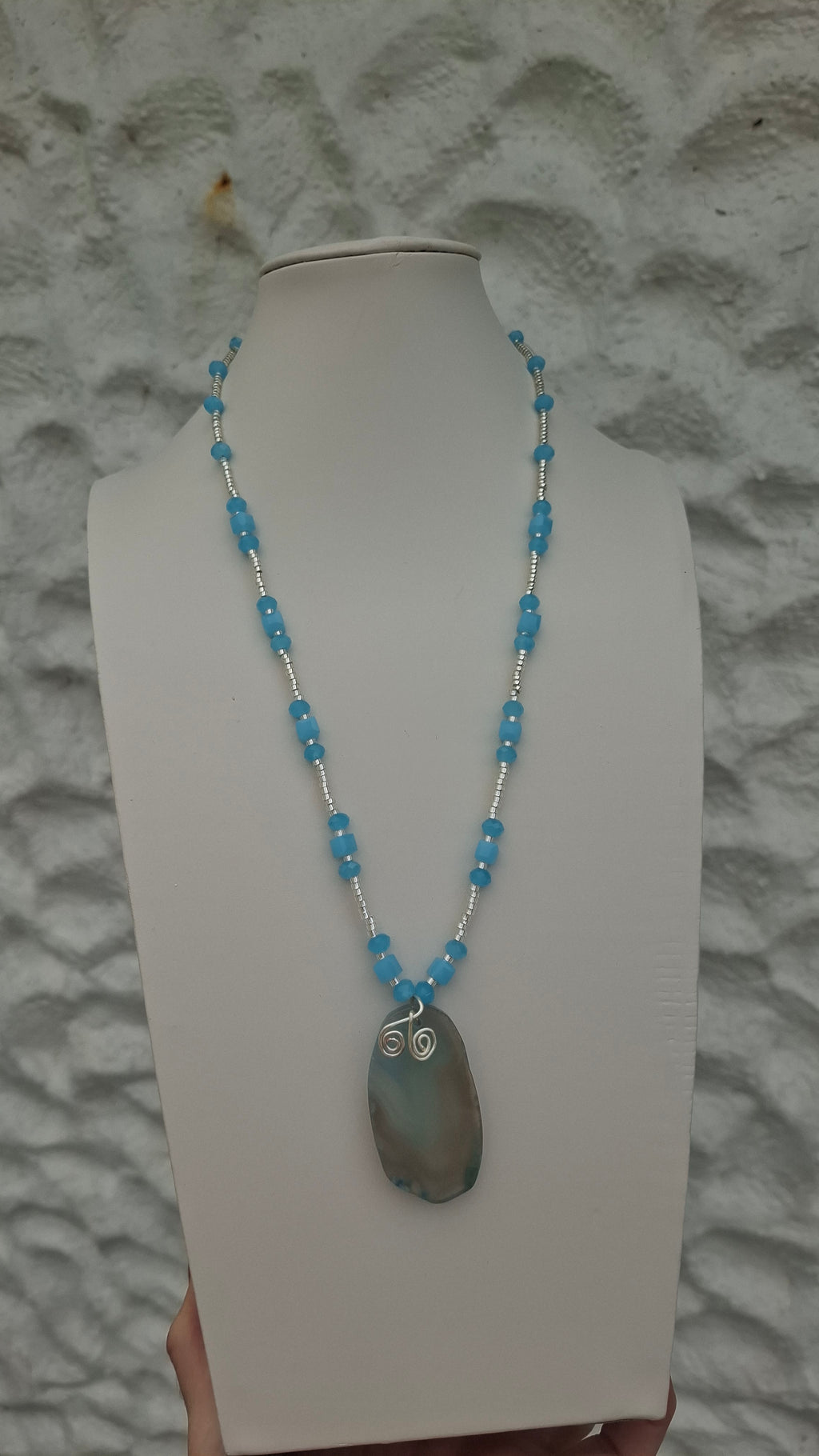 Grey Blue Silver Necklace