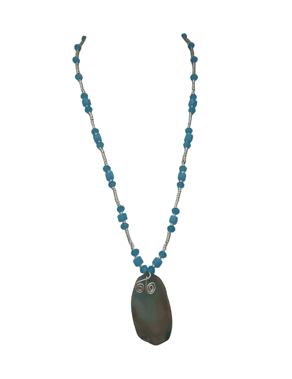 Grey Blue Silver Necklace