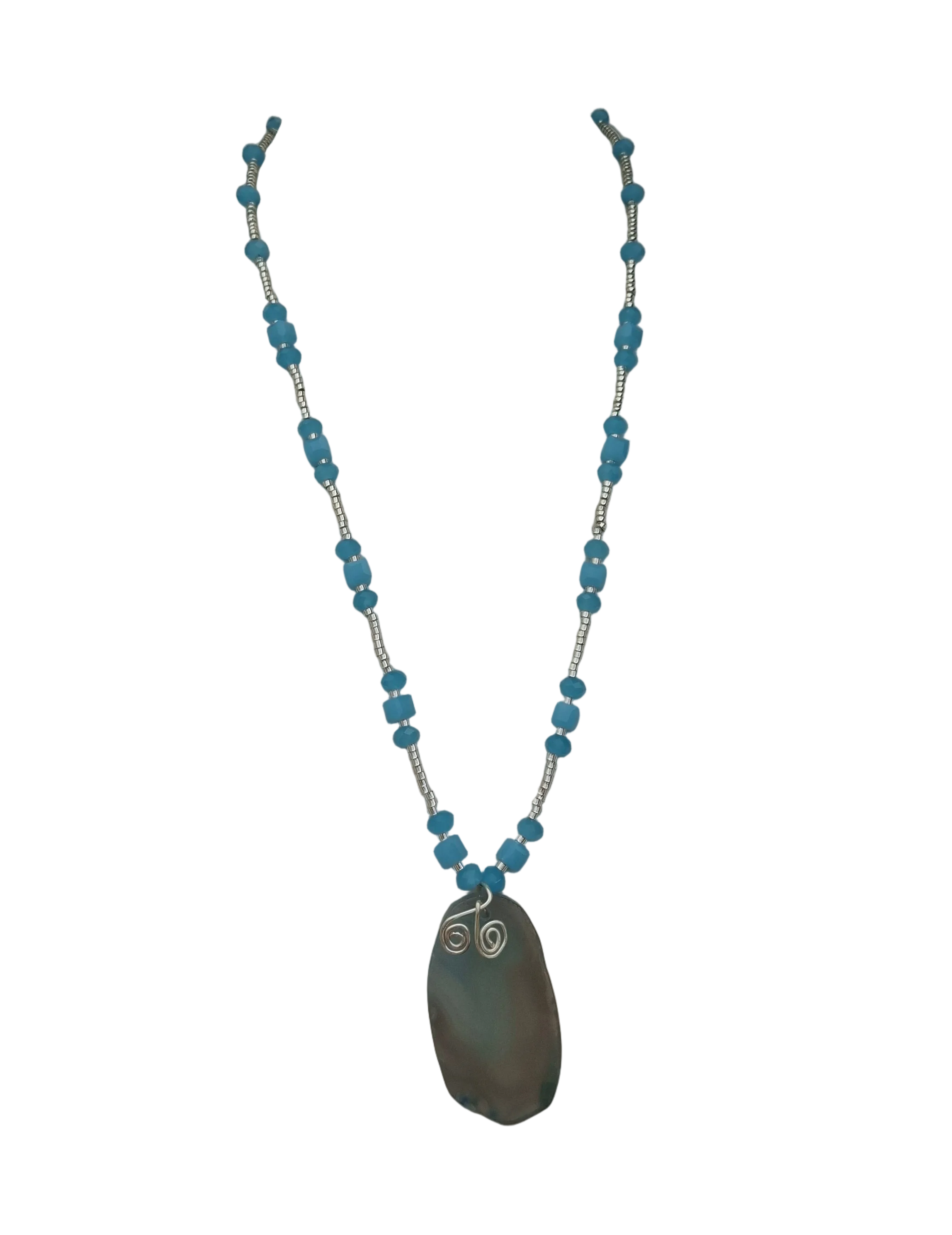 Grey Blue Silver Necklace