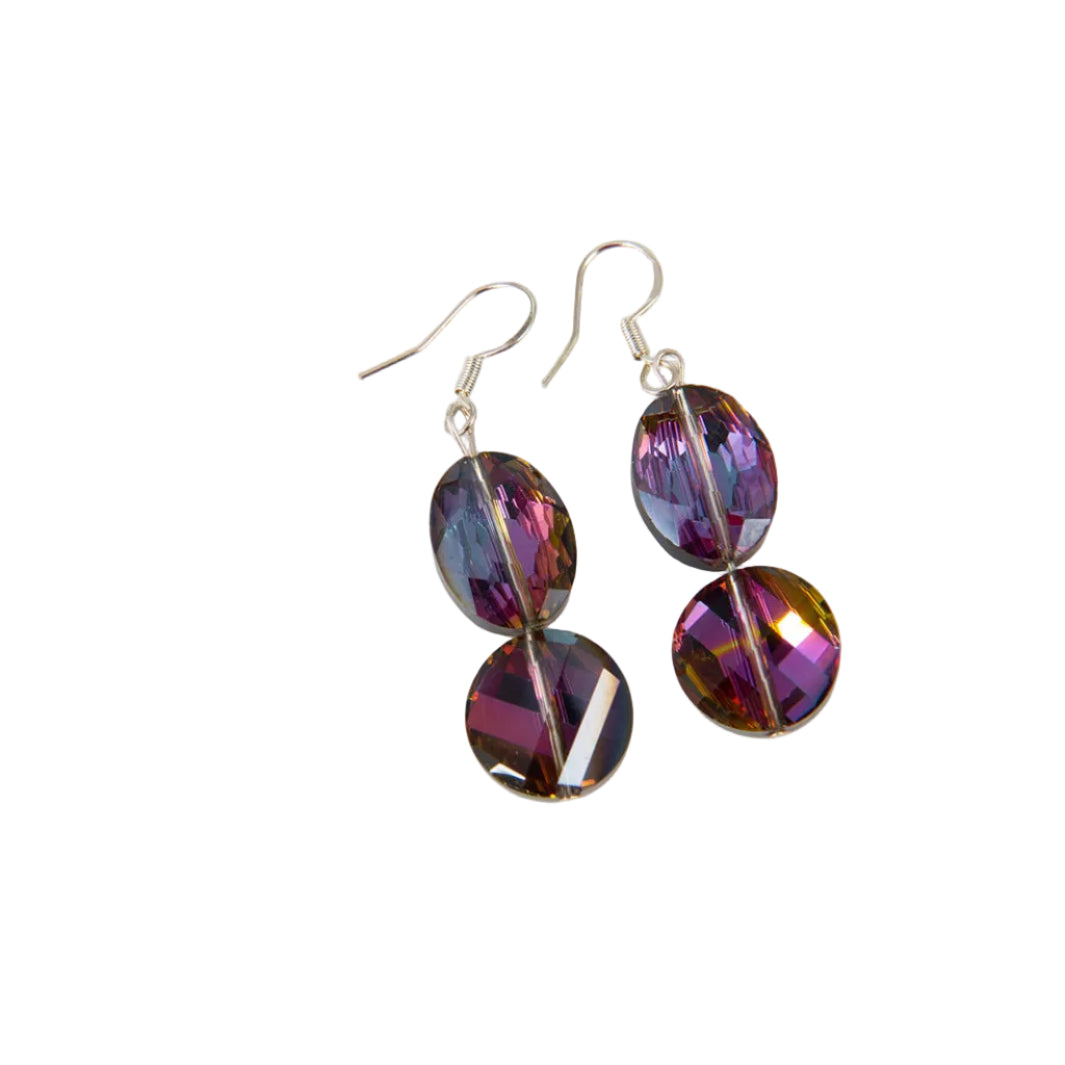 Purple Gloss Oval Circle Earrings