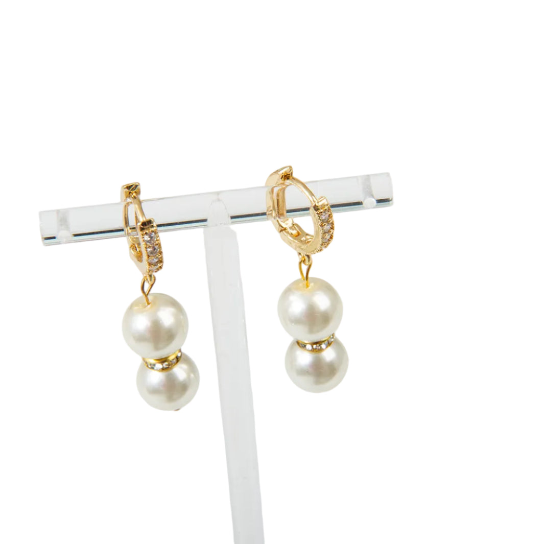 Double Diamante Pearl Earrings