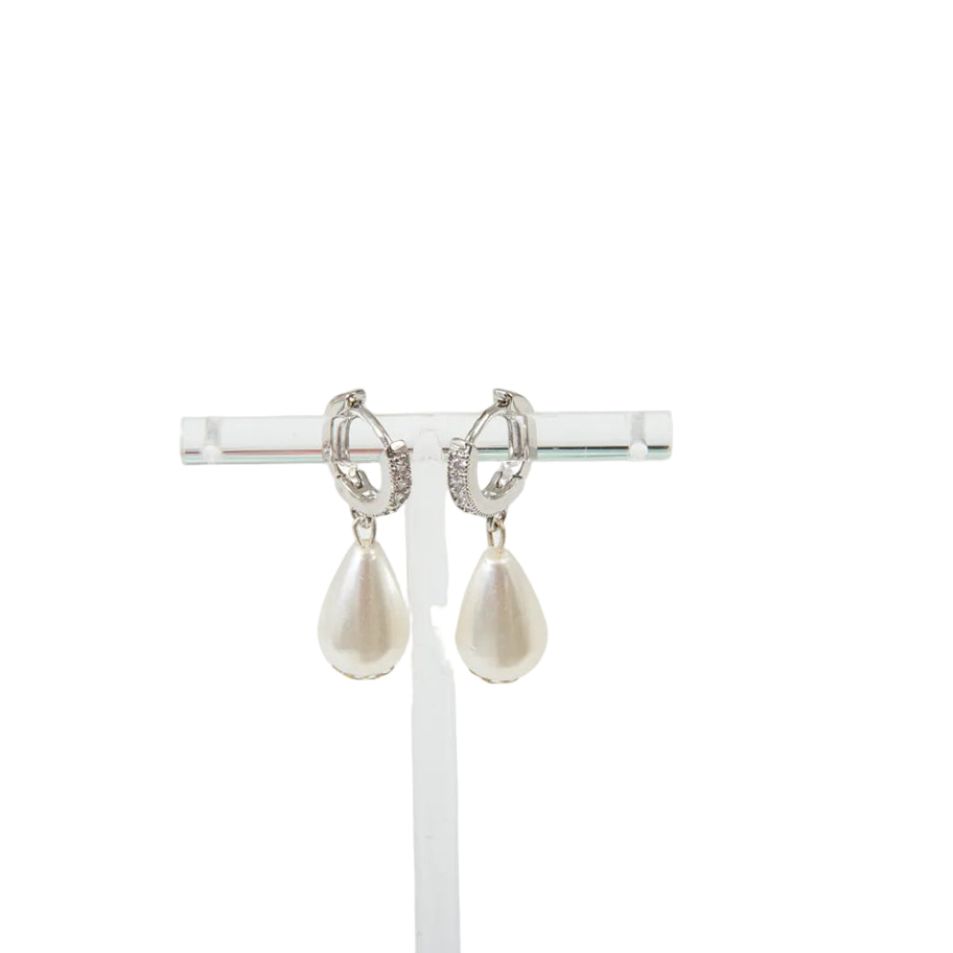Teardrop Silver Pearl Earrings