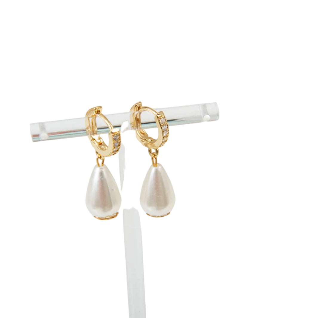 Teardrop Gold Pearl Earrings