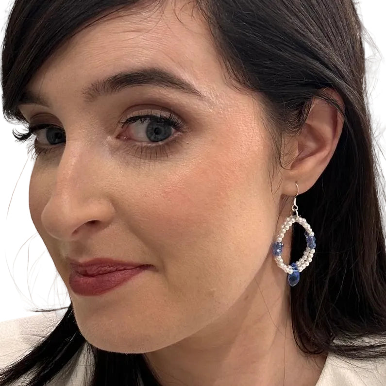 Pearl & Crystal Earrings Blue