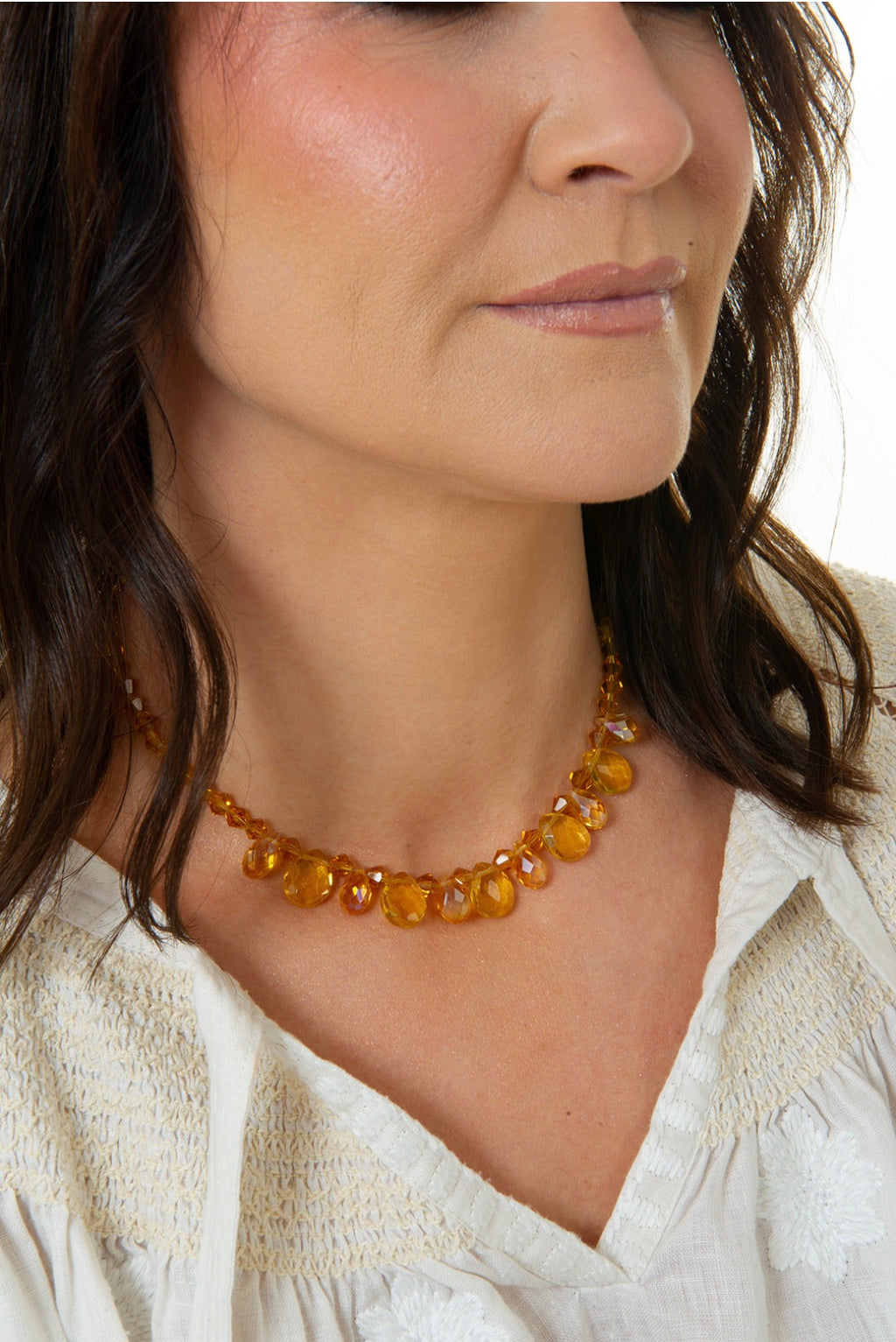 Amber Crystal Fan Necklace