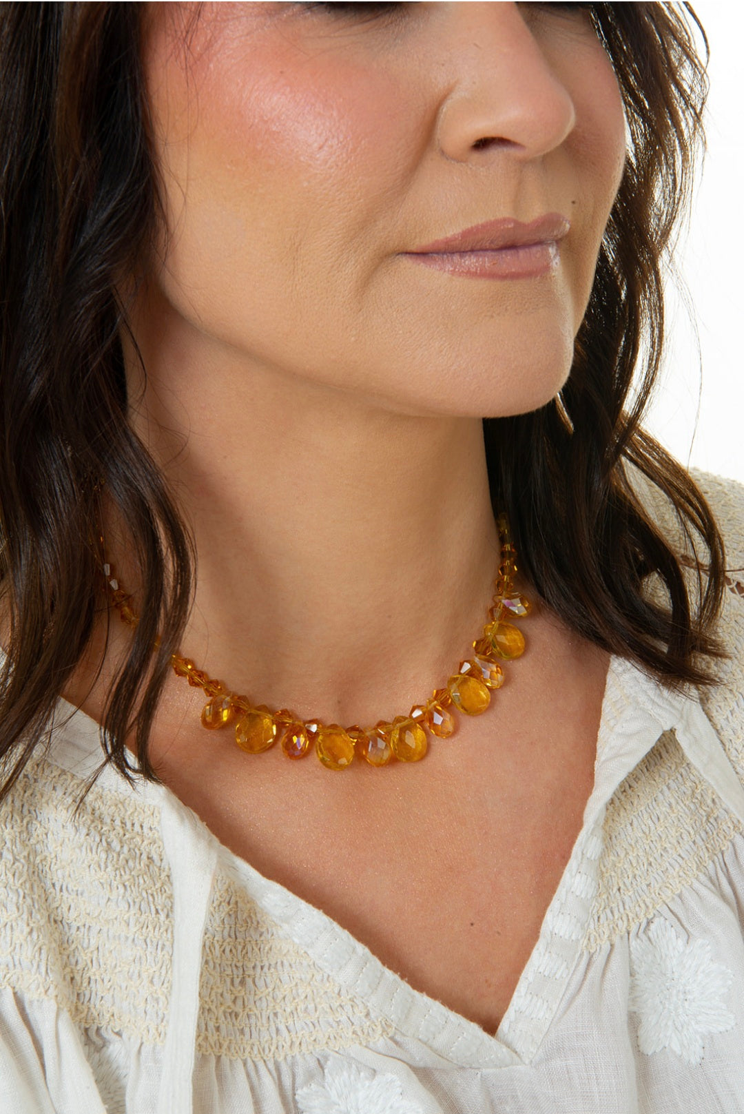 Amber Crystal Fan Necklace