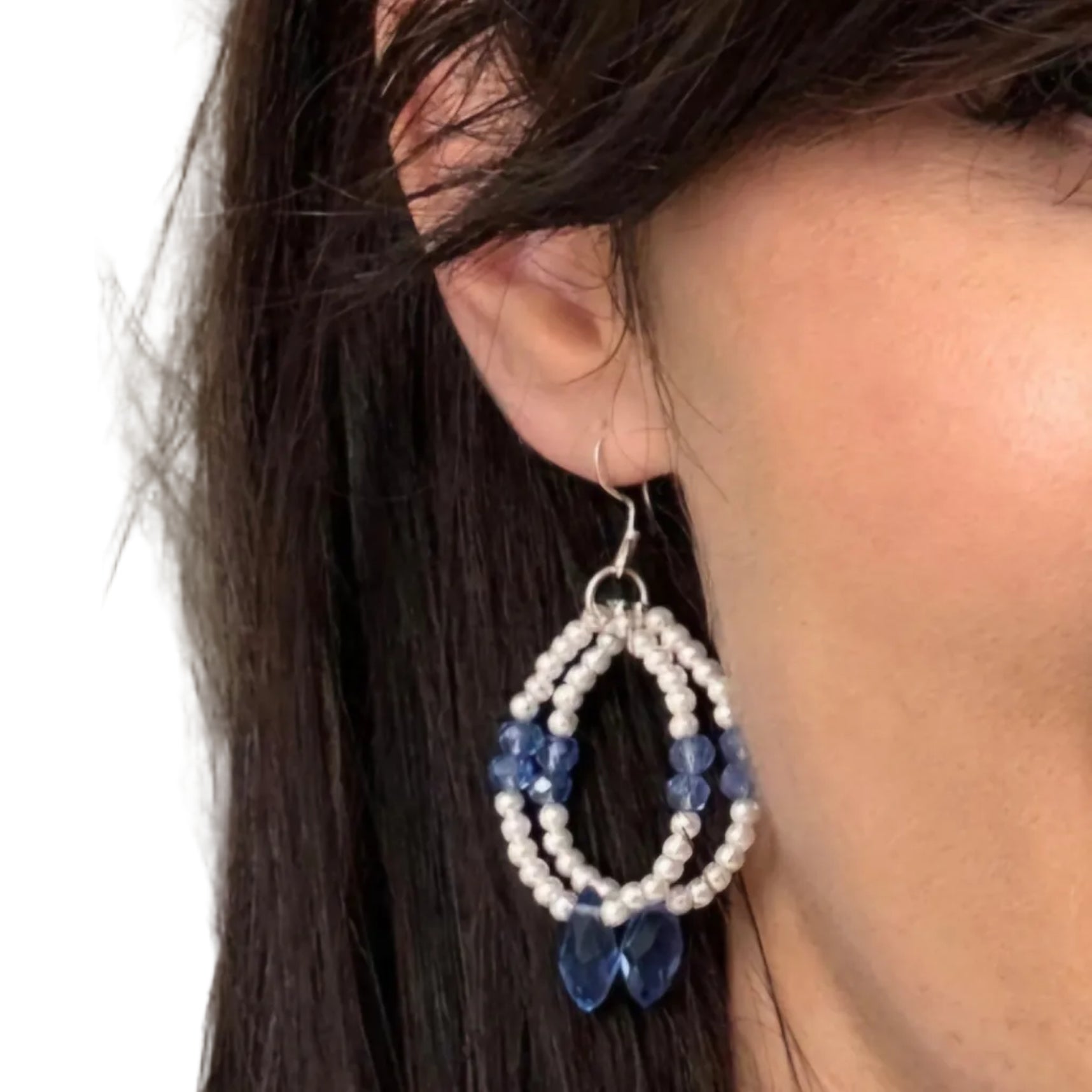 Pearl & Crystal Earrings Blue