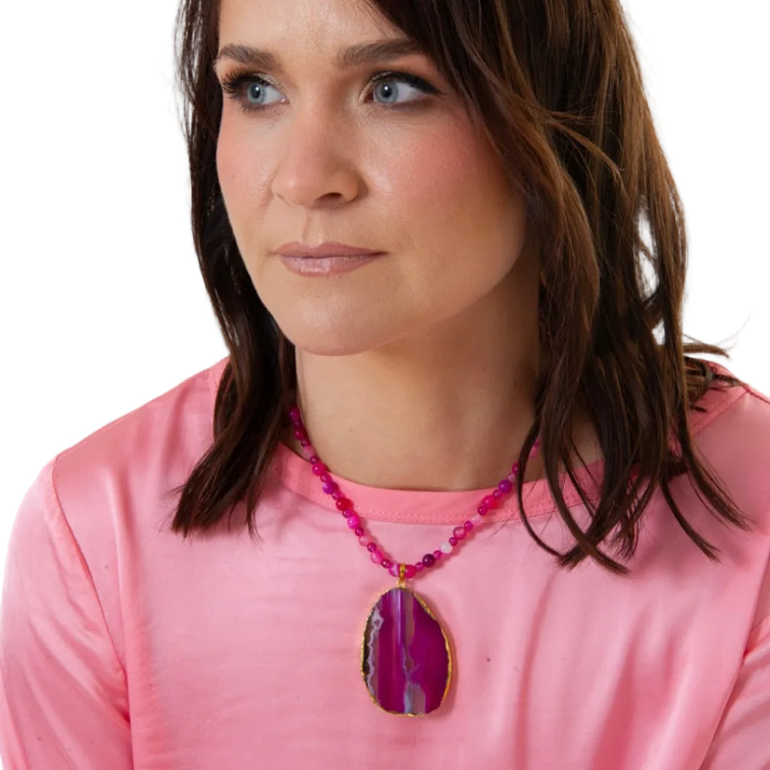 Deep Pink Agate Necklace