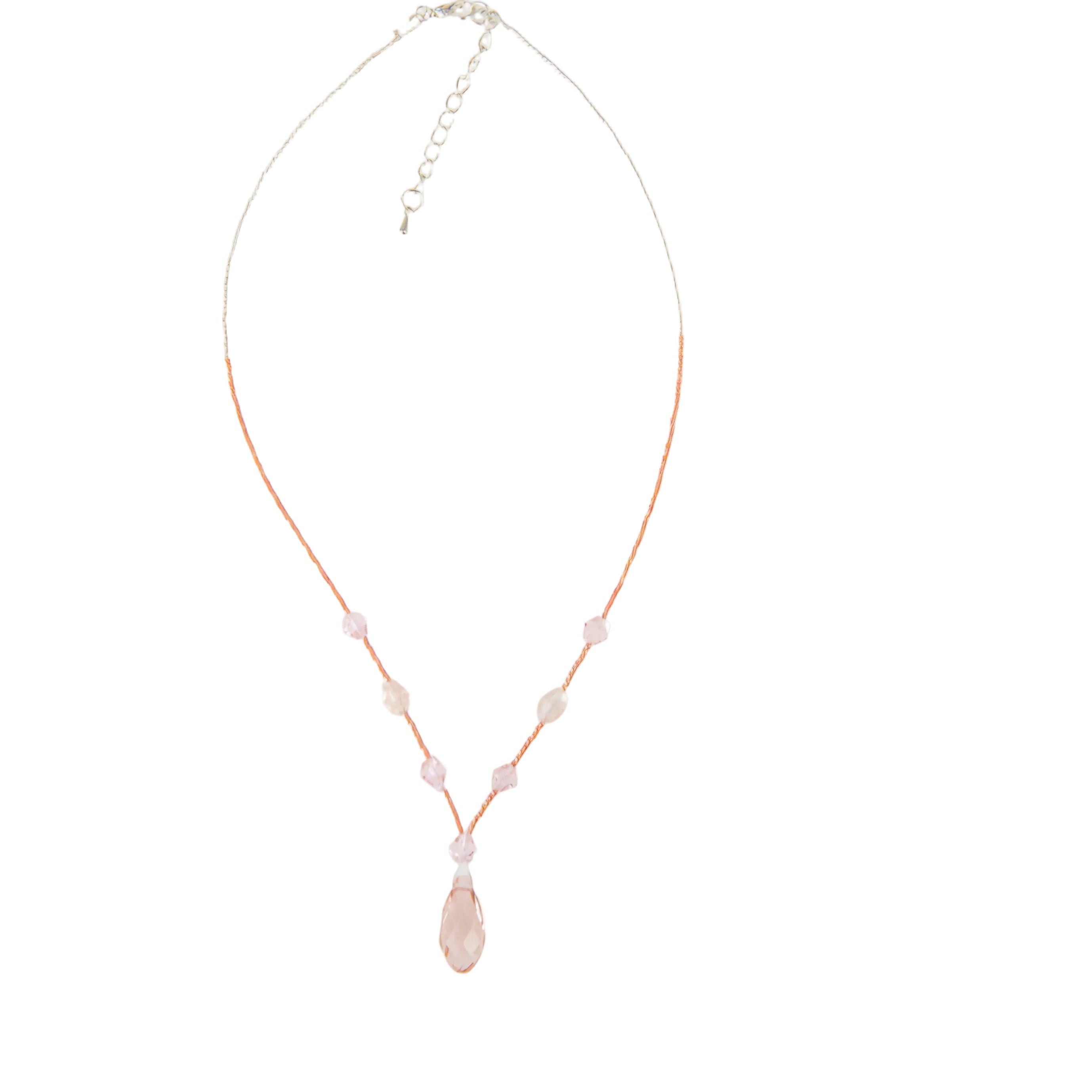 Pink Teardrop Crystal Necklace