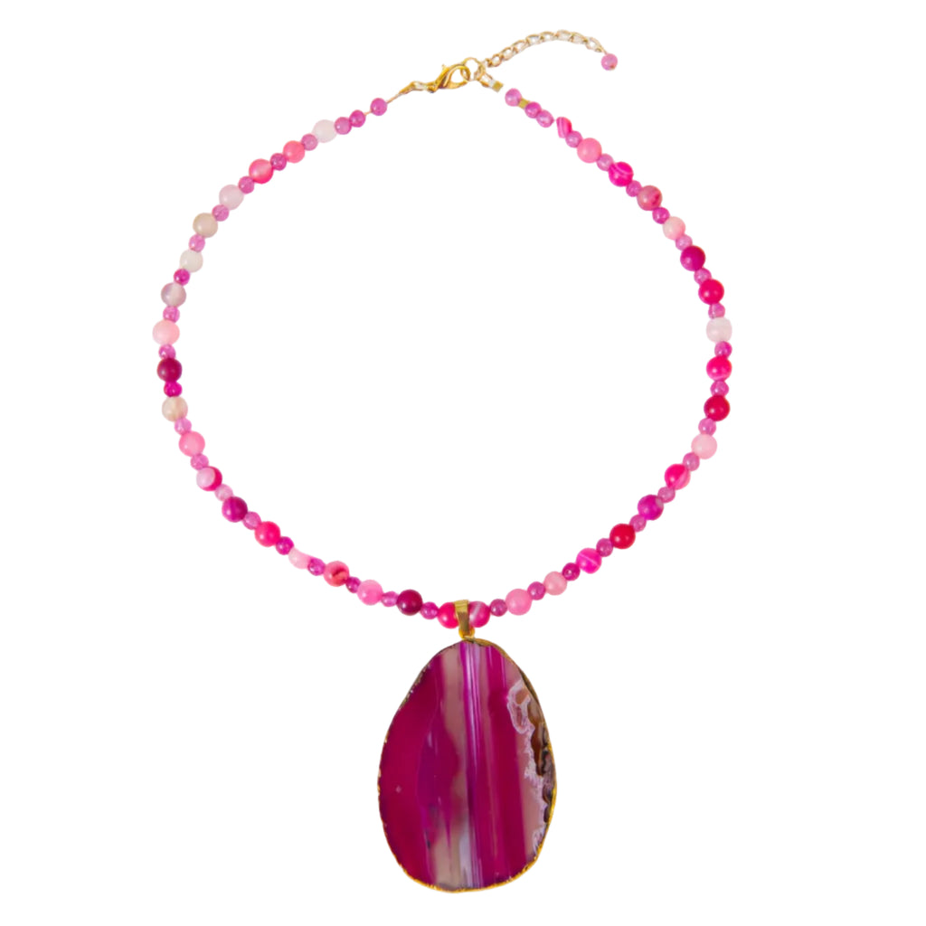 Deep Pink Agate Necklace