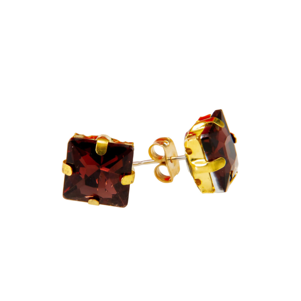 Square Garnet Studs