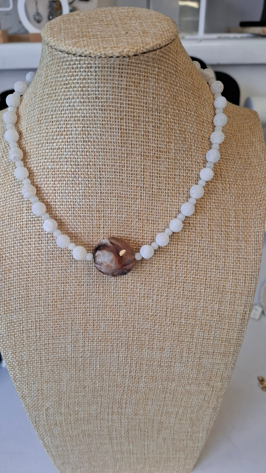 Glossy Tan Pendant Necklace