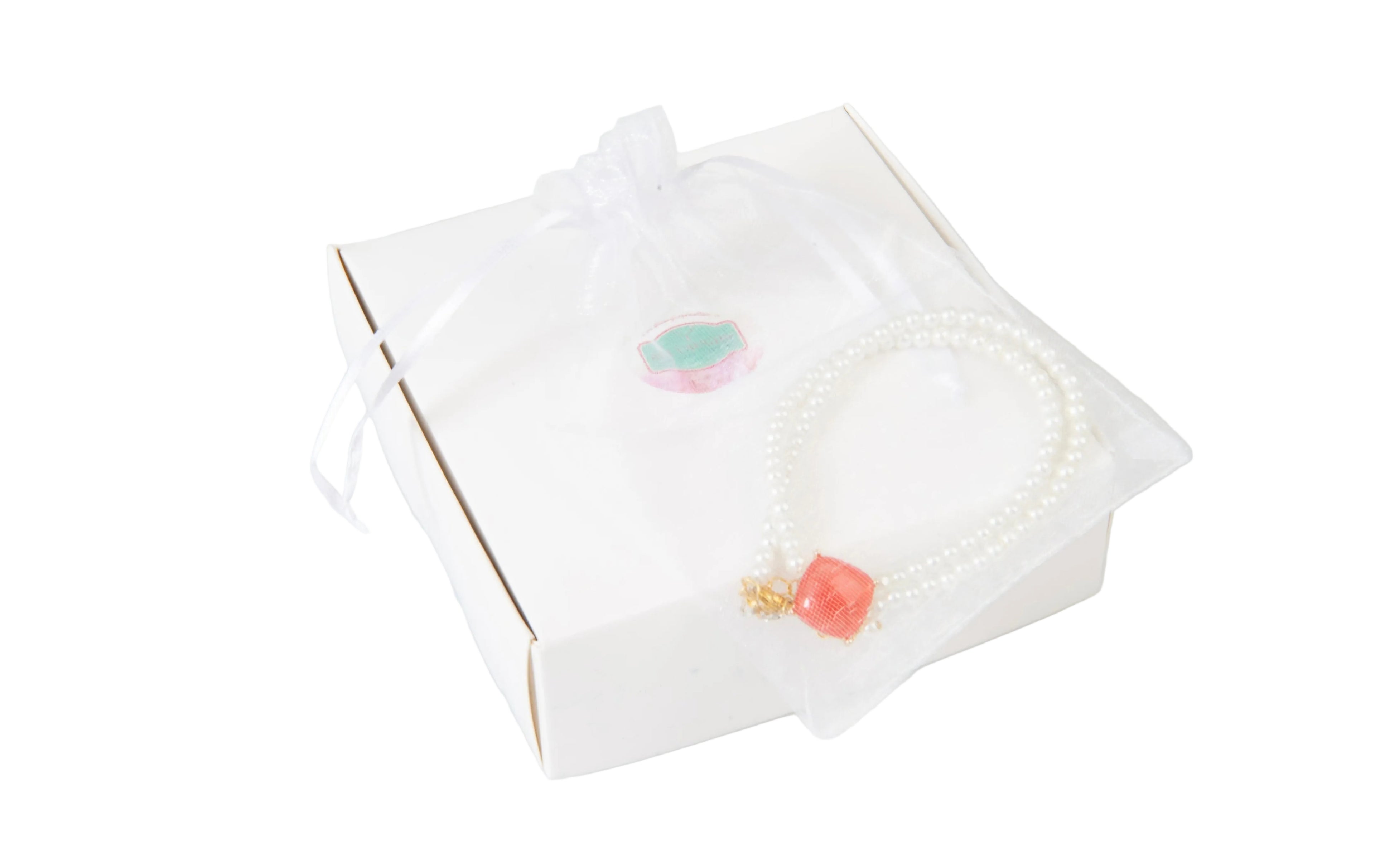 Square Coral and Pearl Necklace